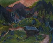 Ernst Ludwig Kirchner, Kummeralp Mountain and Two Sheds